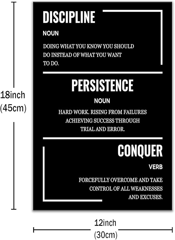 Discipline Persistence Conquer Inspirational Wall Art Motivational Quotes Office Decor Canvas Poster Print Positive Picture Artwork for Modern Home Study Room Bedroom Ready to Hang [12''Wx 18''H]