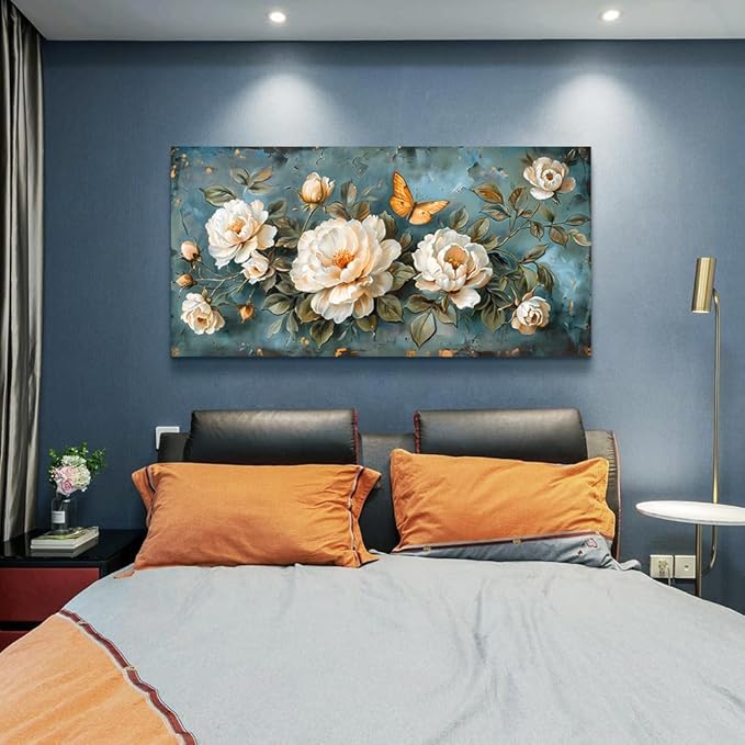 hyidecorart Wall Decor For Living Room Canvas Wall Art Bedroom Office Decorations Modern Family Wall Paintings White Flowers Pictures Artwork Posters Ready To Hang Large Framed Aesthetic Home Decor