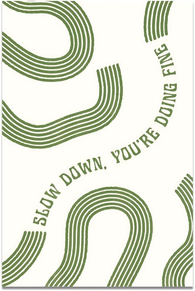Balsuka Slow Down You’re Doing Fine Wall Art Retro Minimalist Motivational Quote Music Poster Inspirational Midcentury Song Lyrics Sage Green Canvas Prints for Bedroom Home Decor 8x12inch Unframed