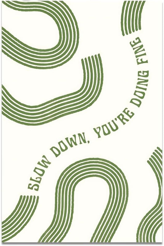 Balsuka Slow Down You’re Doing Fine Wall Art Retro Minimalist Motivational Quote Music Poster Inspirational Midcentury Song Lyrics Sage Green Canvas Prints for Bedroom Home Decor 8x12inch Unframed