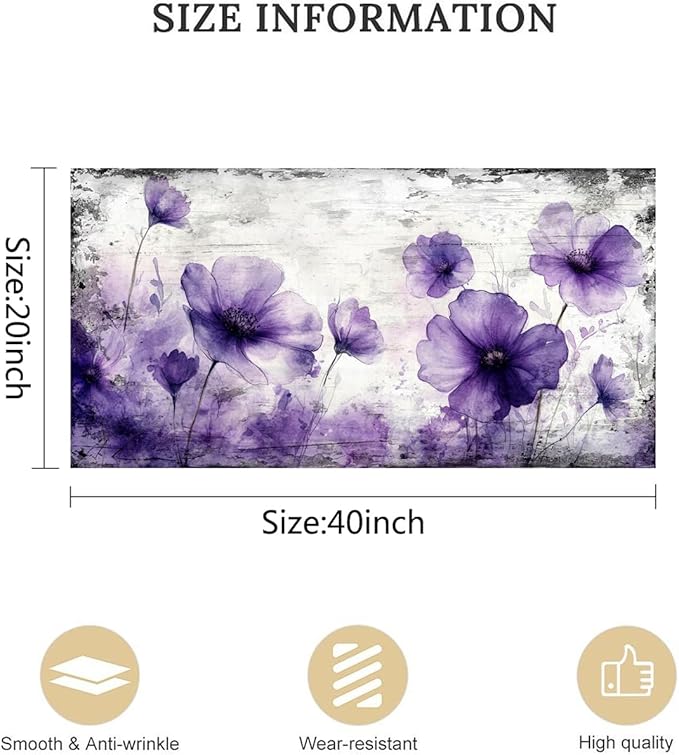 Wall Art for Living Room Decor Purple Floral Picture Prints Modern Watercolor Poppy Painting Artwork Home Decor Framed Wall Decor Large Size 24 x 48 in Ready to Hang