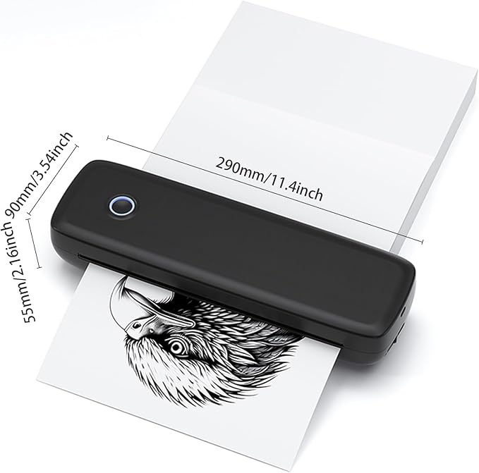 Portable A4 Thermal Printer 203dpi for Print Width 8.5in, Supports Web Text Image Printing for Business Trip Office Workers (Black)