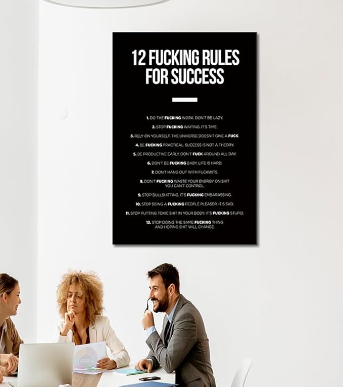 Yatsen Bridge Motivational Wall Art 12 Fucking Rules for Success Canvas Print Inspirational Office Decor for Entrepreneurs Black and Gold Home Decor Framed Ready to Hang 44x28 inch