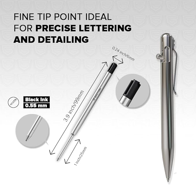 BASTION® Premium Pen Refill, Deeply Pigmented Ink for All Bolt Action Luxury Pens, Standard Ink Refill with 0.55mm Fine Tip - Black Gel, 2 PCs