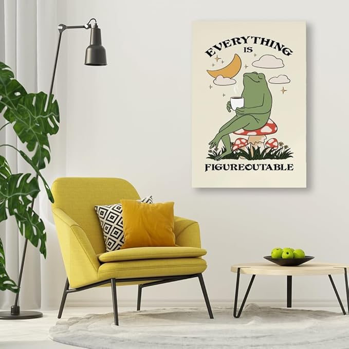 Balsuka Everything Is Figureoutable Motivational Wall Art Funny Frog Coffee Inspirational Poster Positive Quote Daily Reminder Canvas Print Affirmation Wall Decor for Home Office 24x36inch Unframed
