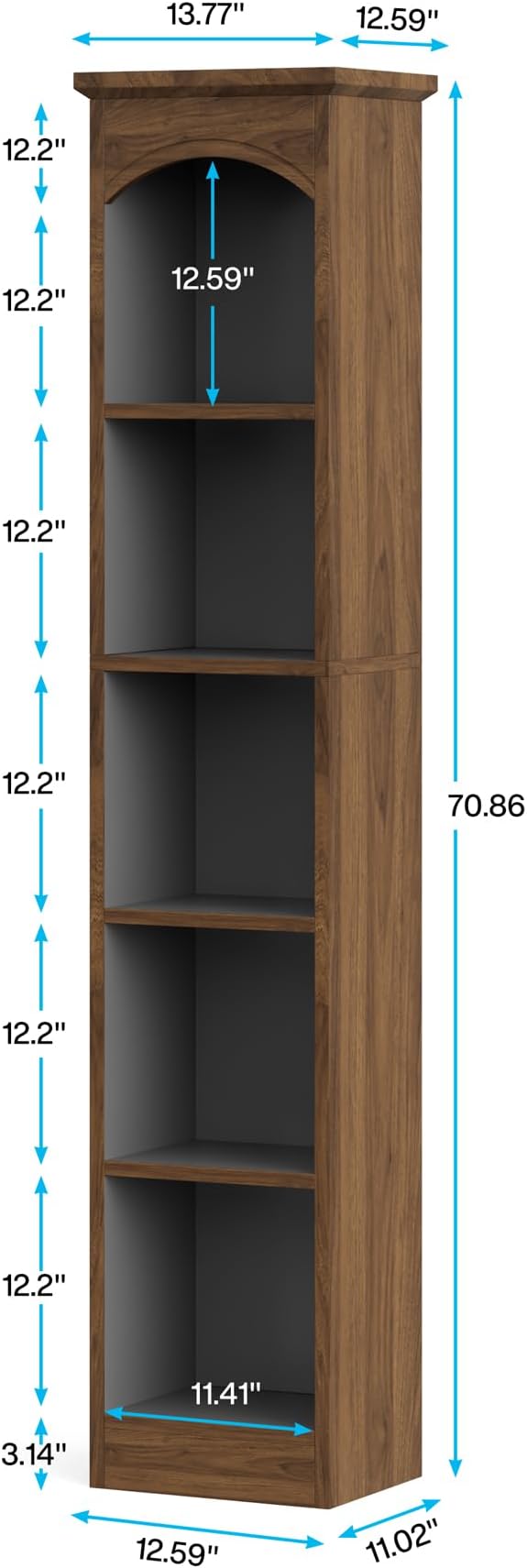 Tribesigns 70.9-Inch Tall Narrow Bookcase, 5-Tier Cube Bookshelf with Storage, Modern Slim Corner Display Shelves for Home Office, Living Room, Walnut Brown
