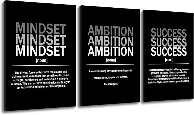 YSPCSUN Inspirational Canvas Wall Art 3 Pieces Daily Motivational Quote Picture Painting Mindset Ambition Success Print Poster for Office Living Room Artwork Easy to Hang [60''Wx28''H]
