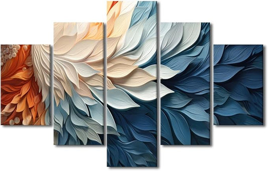 Canvas Wall Art Decor for Home Modern Living Room Bedroom Wall Art Abstract Canvas Wall Art 5 Panel Feather Poster Prints for Men Lady House Wall Decor Stretched and Framed Ready to Hang 60x40 in