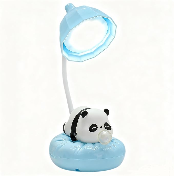 LED Desk Lamp with USB Charging Port, Gooseneck, Cute Panda Night Light for Bedroom Study Room, Boys Girls Children, Touch Control, 500 mAh, Rechargeable Lighting Decor for Boys Girls-Blue