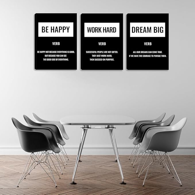 3 Pieces Office Wall Decor Inspirational Positive Canvas Wall Art Poster Inspiring Quote Picture Painting Framed Artwork Prints Motivational Poster Wall Art Decor for Living Room Bedroom (48" Wx24 H)
