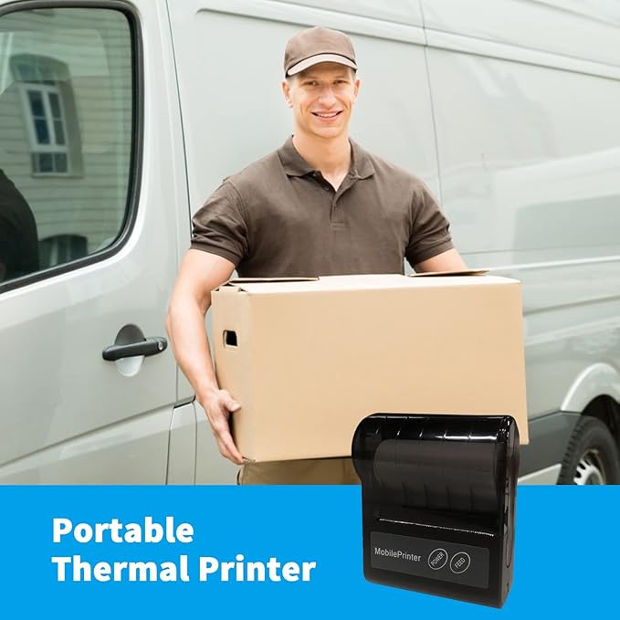 Portable BT 80mm Thermal Receipt Printer Mini Bill POS Mobile Printer with Reable Battery Port ESC/POS Compatible with Android iOS Windows for Restaurant ermarket Kitchen Office