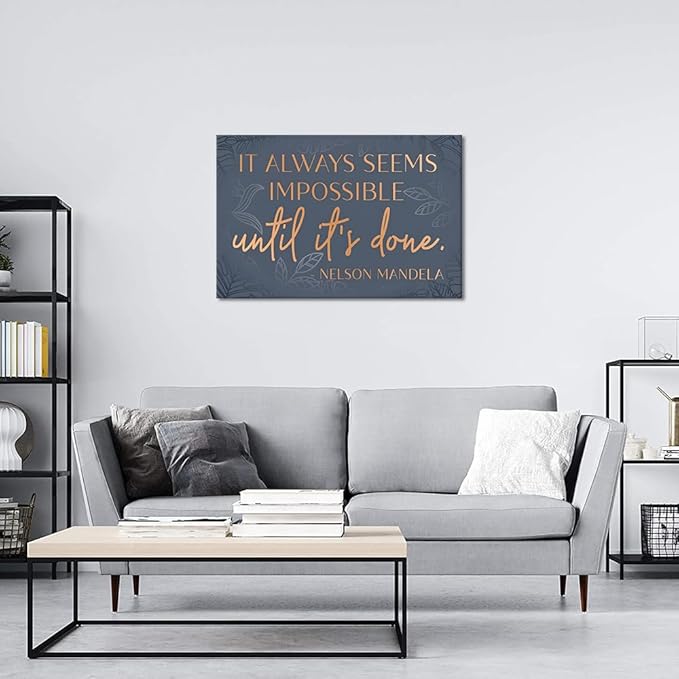 Yatsen Bridge Inspirational Wall Art - Positive Office Picture Motivational Wall Decor It Alaways Seems Impossible Until It's Done Quotes On Canvas Entrepreneur Print Poster for Bedroom Home, 24x36 in