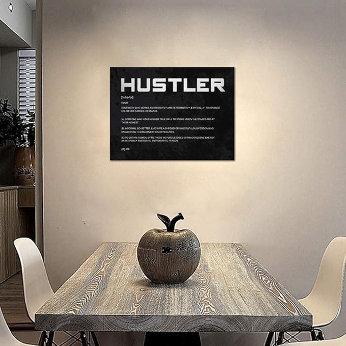 Office Inspirational Canvas Wall Art Hustler Noun Painting Motivational Entrepreneur Quotes Modern Inspiring Hustle Pictures Posters Prints Artwork Home Decor for Living Room Framed (18”Hx24”W)