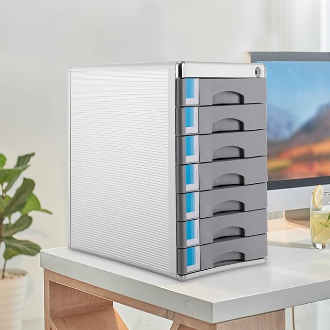 Desk Drawer Organizers,Storage File Boxes Desktop Office File Cabinet Storage Filing Cabinet w/Label Lock,Portable Home Office Filing Cabinet (7 Drawers)