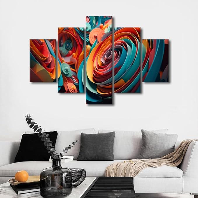 Canvas Wall Art for Men Modern Colorful Canvas Poster 5 Panel Abstract Canvas Wall Art Abstract Colorful Spiral Artwork Printing for Lady Bedroom Living Room Decor Stretched Ready to Hang 60x40 in