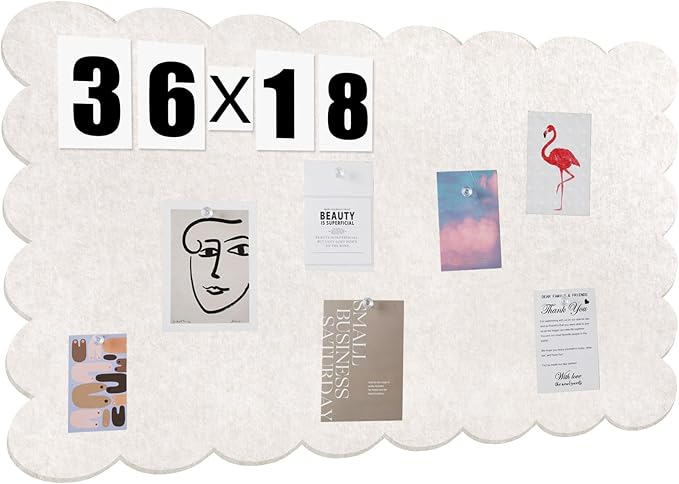 Scalloped Felt Bulletin Board 36 x 18 Inches Foldable Beige Pin Cork Board Alternative for Wall, 3' x 1.5' Trifold Picture Vision Self Adhesive Bulletin Decorative