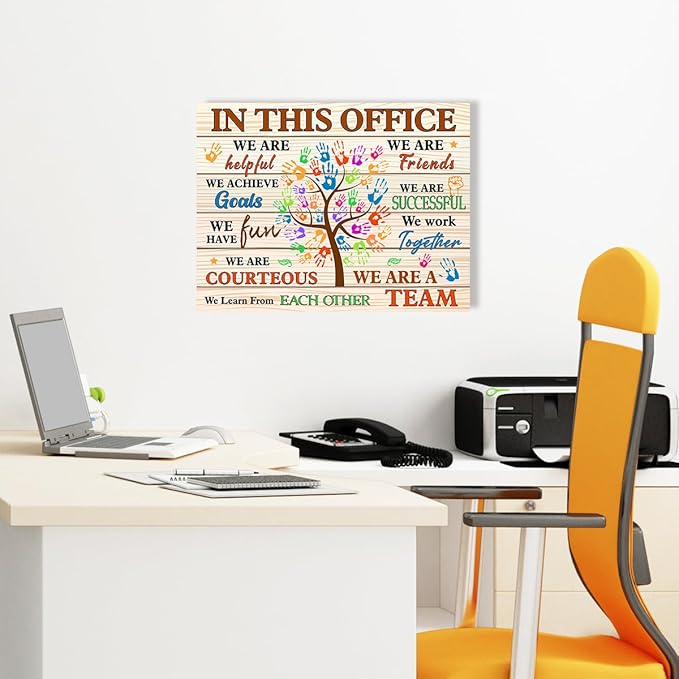In This Office Wall Decor,Positive Teamwork Quote We Are A Team Wall Art Canvas Framed for Home Office Wall Decor 12 x 15 in
