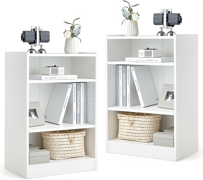 Tangkula 3 Tier Bookcase, Floor Standing Open Bookshelf with 18-Position Adjustable Shelves, Anti-toppling Device, Modern Multipurpose Display Storage Organizer for Living Room Study (2, White)