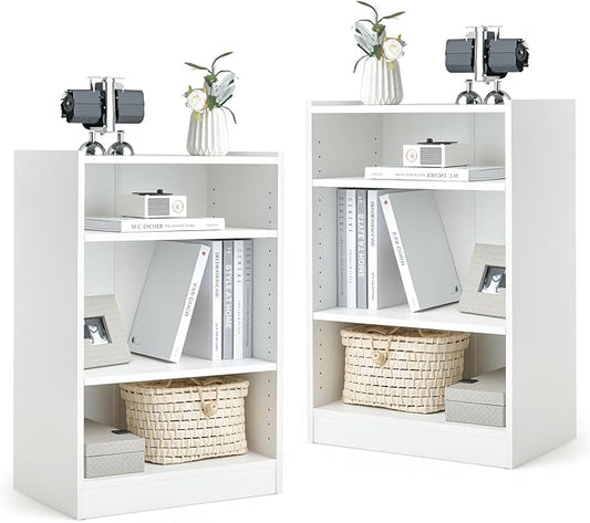 Tangkula 3 Tier Bookcase, Floor Standing Open Bookshelf with 18-Position Adjustable Shelves, Anti-toppling Device, Modern Multipurpose Display Storage Organizer for Living Room Study (2, White)