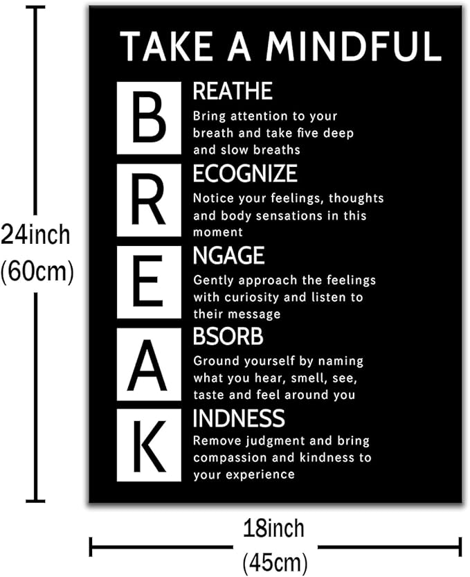 Take A Mindful Break Inspirational Canvas Wall Art Office Poster Decor Motivational Quotes Picture Painting Home Print Artwork for Living Room Workplace Classroom Gym Ready to Hang [24''Wx36''H]