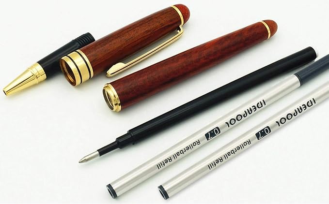 Luxury Rosewood Ballpoint Pen Writing Set - Extra 2 Black Refills - Elegant Fancy Nice Gift Wood Pen Set for Signature Executive Business Journaling