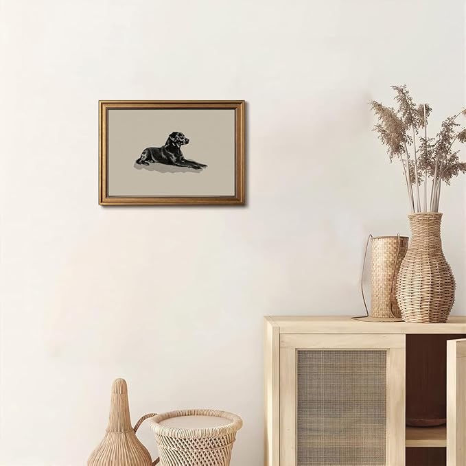 Gold Framed Wall Art Vintage Canvas Wall Art Black Dog Animals Artwork Prints Picture for Living Room Bedroom Farmhouse Bathroom Office Decor, 16x24