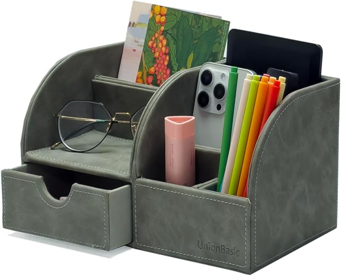 UnionBasic Desk Organizer - Multifunctional Leather Desktop Pen Holder Storage Box - Business Card/Pen/Pencil/Mobile Phone/Stationery Holder