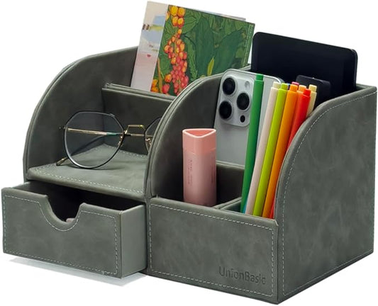 UnionBasic Desk Organizer - Multifunctional Leather Desktop Pen Holder Storage Box - Business Card/Pen/Pencil/Mobile Phone/Stationery Holder