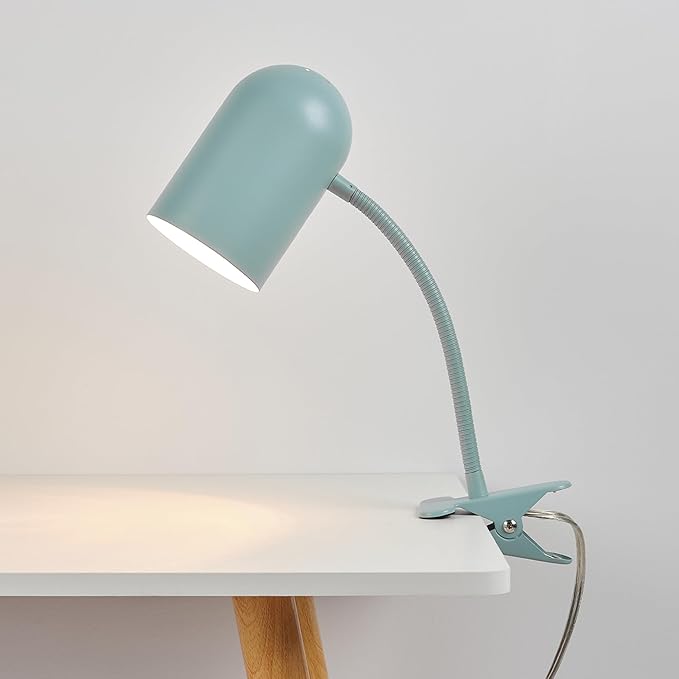 GLOBE Electric 52302 Carter 15" Clip-Arm Desk Lamp, Matte Teal, Adjustable Gooseneck Arm, in-Line On Off Switch (Pack of 2)