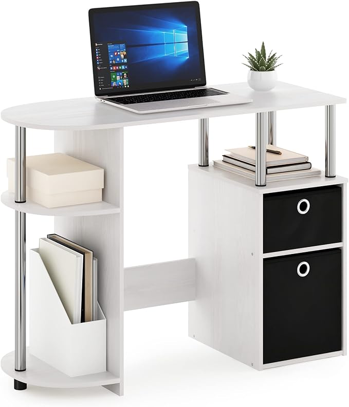 Furinno Jaya Simplistic Computer Study Desk, White Oak/Chrome/Black
