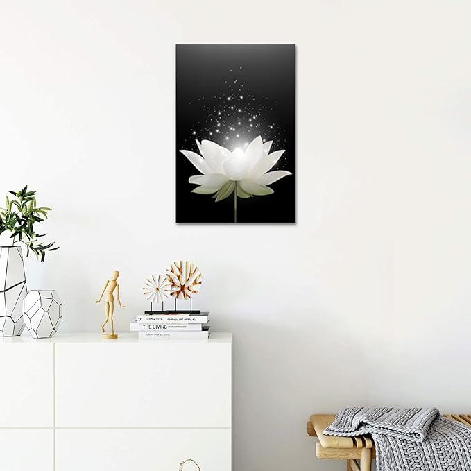 Canvas Prints Wall Art Lotus Floral Blossom Pictures for Modern Wall Decor Artwork Spirtual Meditation Prints on Canvas Wall Decor for Yoga Room Framed (12x16inch)