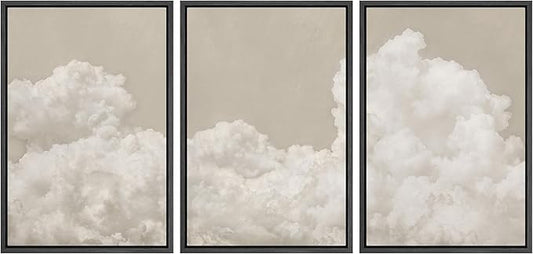 MUDECOR Framed Wall Art Print Set Serene Sky Filled with Fluffy Clouds Illustrations Modern Art Decorative Colorful Chic for Living Room, Bedroom, Office - 24"x36"x3 Black