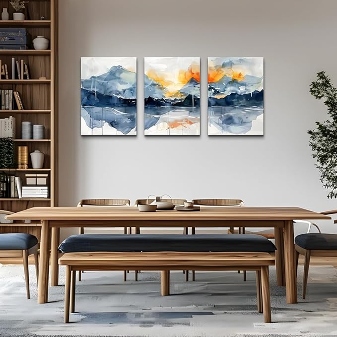 TTHYUEWS Large Wall Art Prints Artwork Living Room Wall Art 3 Pcs Mountain Landscapes Canvas Wall Decor for Bedroom Office Decoration Bathroom Abstract Pictures Modern Paintings Aesthetic Home Decor