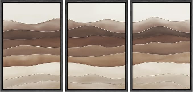 SIGNWIN Framed Canvas Print Wall Art Set Layered Earthy Ridges Illustrations Decorative Relax/Calm Zen for Living Room, Bedroom, Office - 24"x36"x3 BLACK