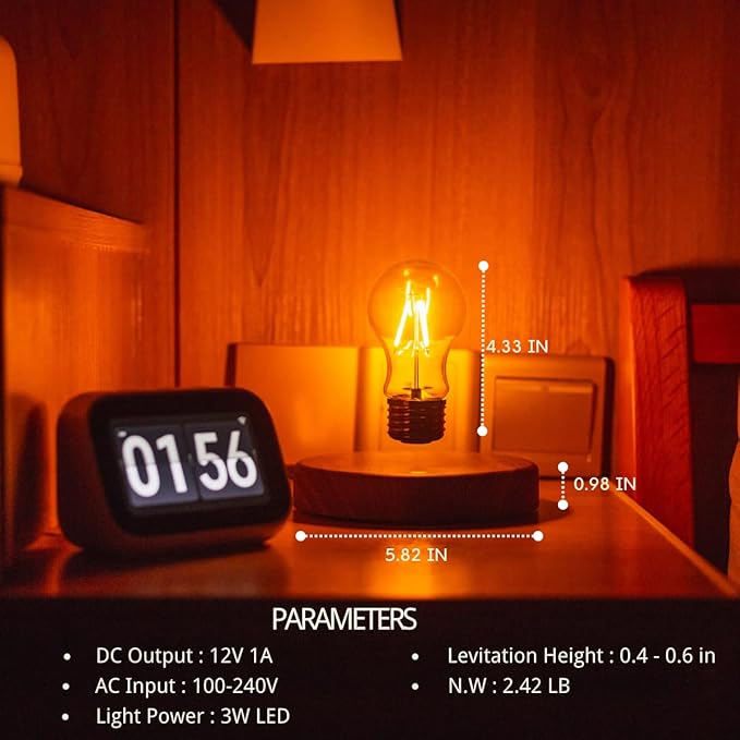 MOOCCI Levitating Bulb Lamp, Magnetic Floating Night Light & Desk Decor, Unique Valentine‘s Day Gift for Her and Him, Cool Tech Gadget for Home Office, Christmas Birthday Present (Round-Classic Bulb)
