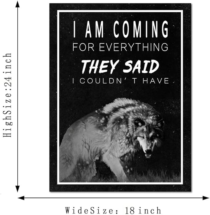 Inspirational Wall Art Motivational Pictures Wolf Painting Prints on Canvas Modern Inspiring Entrepreneur Quotes Positive Pop Culture Posters Wooden Artwork Decor for Office Home Gifts (18" Wx24 H)