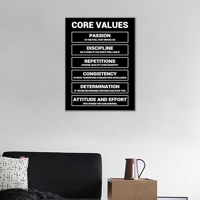 Motivational Wall Art Home Decor Core Values Quote Inspirational Poster Canvas Painting Prints Positive Wall Picture Painting Artwork for Bedroom Classroom Office Stretched and Framed [18''W x 24''H]