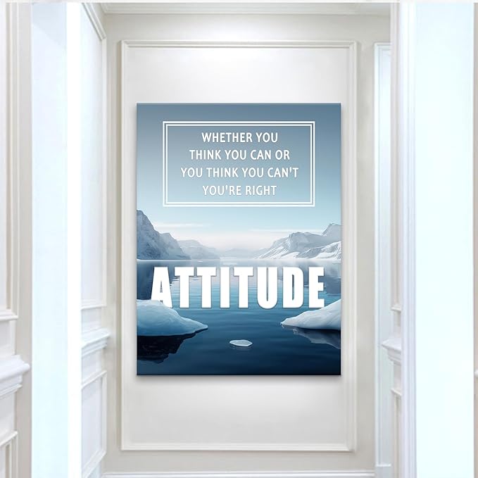 Inspirational Wall Art Decor for Office Attitude Motivational Poster Print Wooden Framed Positive Quotes Picture Artwork for Modern Living Room Workplace Wall Decor Ready to Hang [30''Wx 40''H]