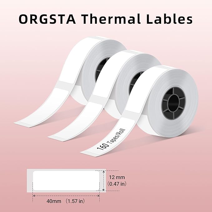 ORGSTA S001 Label Maker Machine with Tape, Portable Bluetooth Label Maker for Home and Office Organization, Thermal Label Printer with 3 Roll Label Tape - White