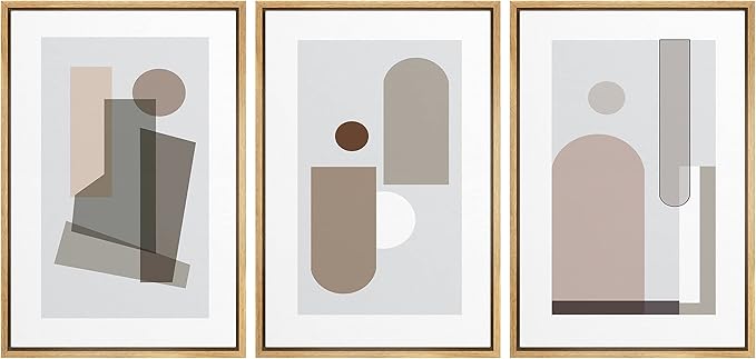 SIGNFORD Framed Wall Art Print Set Small & Large Transparent Polygons Abstract Shapes Digital Art Modern Art Contemporary Colorful for Living Room, Bedroom, Office - 16"x24"x 3 Natural