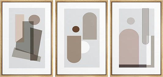 SIGNFORD Framed Wall Art Print Set Small & Large Transparent Polygons Abstract Shapes Digital Art Modern Art Contemporary Colorful for Living Room, Bedroom, Office - 16"x24"x 3 Natural