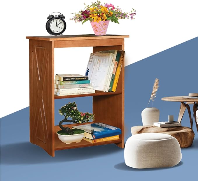 Natural Wood Bookshelf, 3 Tier Bookcase, Freestanding Display Storage Shelves Open Bookshelf for Bedroom, Living Room and Office (Brown, Open Table) (Brown, Table Open)