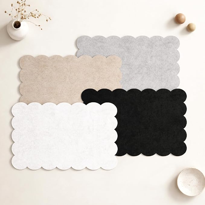 Orelle Scalloped Felt Bulletin Board | 35 x 23” | Foldable Peel and Stick Felt Board for Wall | Alternative Cork Board for Office, Message Board, Kids Art Display | Beige
