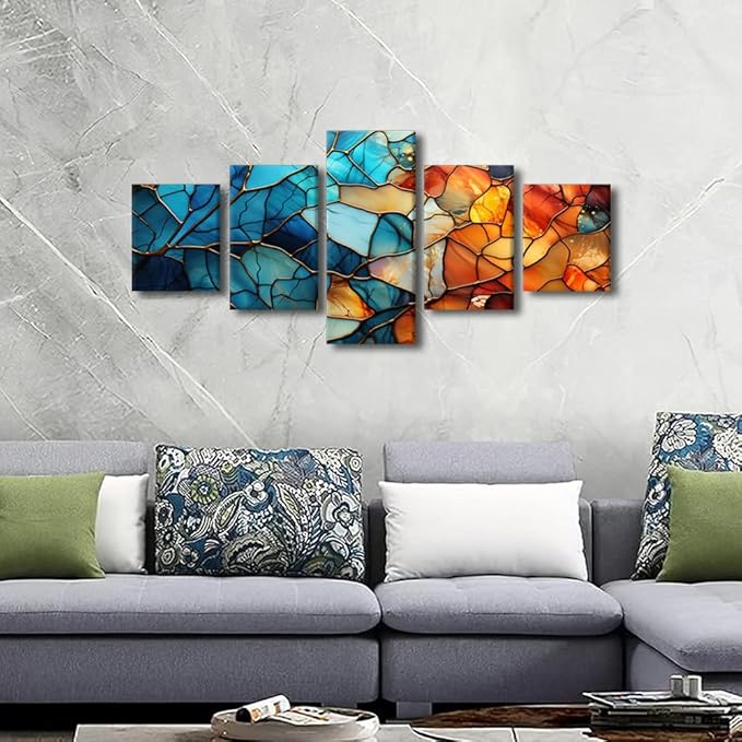 Canvas Wall Art Decor for Bedroom Mdoern Abstract Canvas Wall Art 5 Panel Home Wall Art Abstract Glass Window Painting Art Prints on Canvas for Men Living Room Decor Framed Ready to Hang 50x24 in