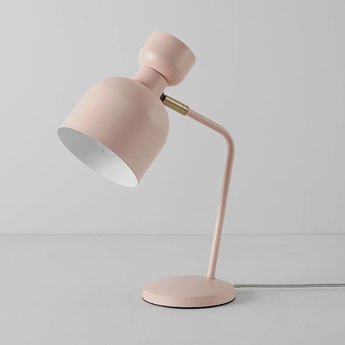 Globe Electric 52297 16" Desk Lamp, Matte Pink, Brass Pivot Joint, in-Line On/Off Switch, Reading Light, Dorm Room Essentials, Lamps for Living-Room, Office Supplies, Lights for Home