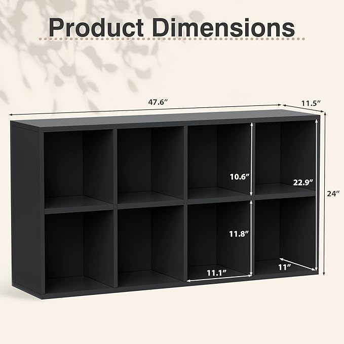 YESHOMY 8 Cube Storage Organizer, Open Frame 2-Tier Bookshelf, Organizer with Adjustable Shelves, Display Storage Bookcase for Living Room, Bedroom, Entrance Hall, Home Office, Modern Black