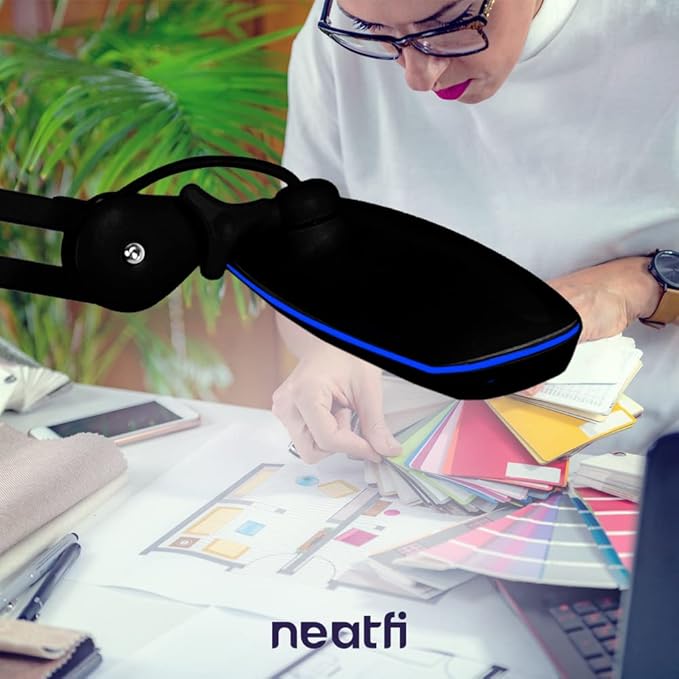 Neatfi XL 24W LED Desk Lamp with Base – 2,200 Lumens | 23” Wide Shade | Dimmable Eye-Caring Task Light | Adjustable Arm | Office, Study, Crafting & Nail Techs (Black, Non-CCT with Base)