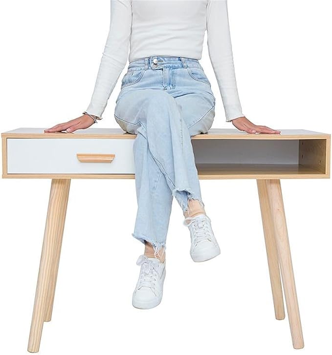 GLigeT Office Desk Writing Desk with Drawer White Modern Style Desk Small Wood Home Office Desk Simple PC Laptop Desk for Small Space, Easy to Install Study Writing PC Desk