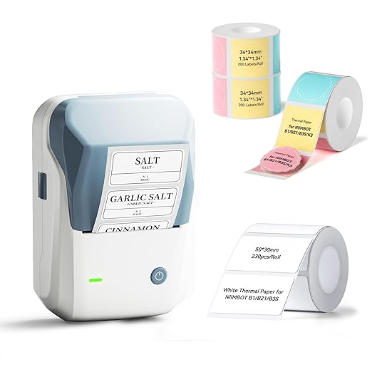 NIIMBOT B1 Label Maker with Tapes,2 Inch Portable Thermal Label Printer for Home Office School Small Business, Address, Clothing, Crafts, Retail,Support Smartphones & PC,Sky Blue