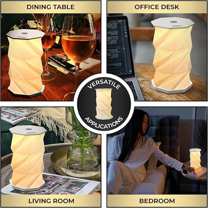 Origami Expanding Foldable LED Desk Lamp – USB Rechargeable & Portable - Dimmable Touch Control Light with Adjustable Height up to 5 1/2 for Office, Travel, Bedside - Sleek & Modern Design (Blush)